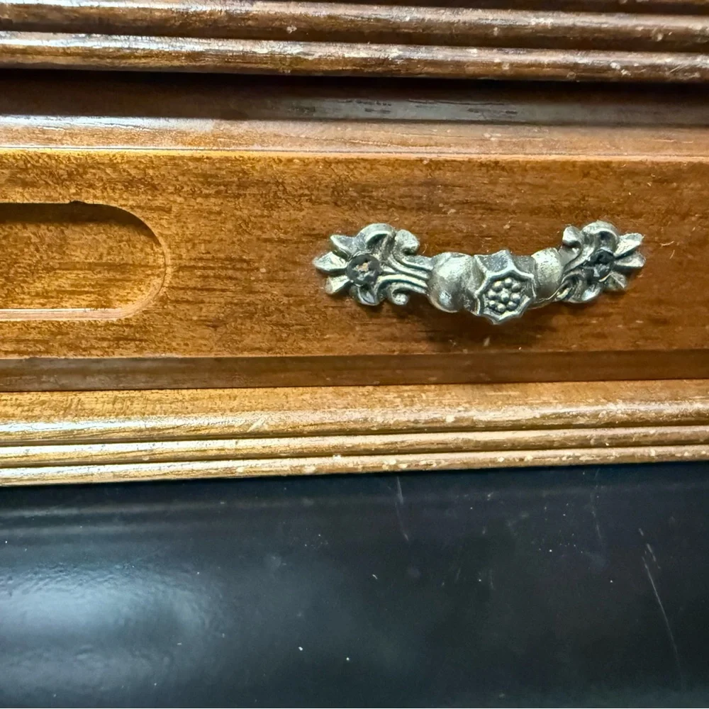 VTG Wood Dresser Valet Box w Drawer Jewelry Change Tie Clips Keys Rings Necklace